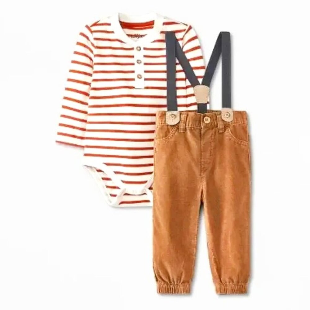 Baby Cat & Jack Boy's 2-Piece Set (Bodysuit & Pants with Suspenders) 6-9 M